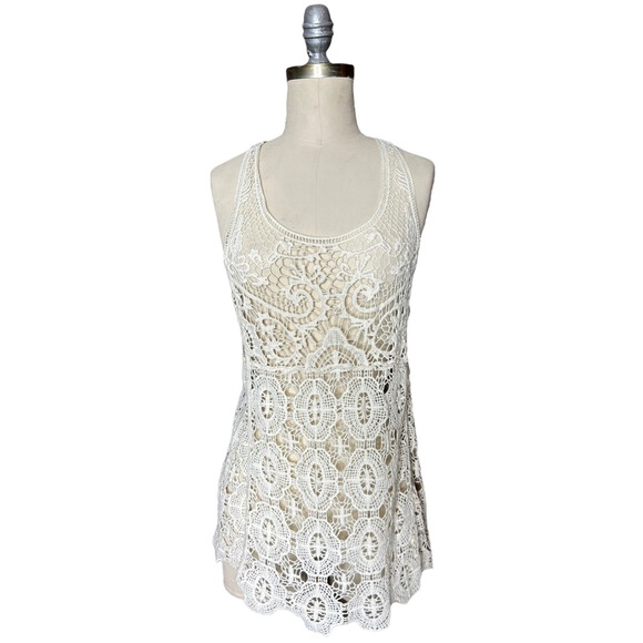 Lauren Conrad Cream Crochet Racerback Tank size Small - Picture 2 of 16
